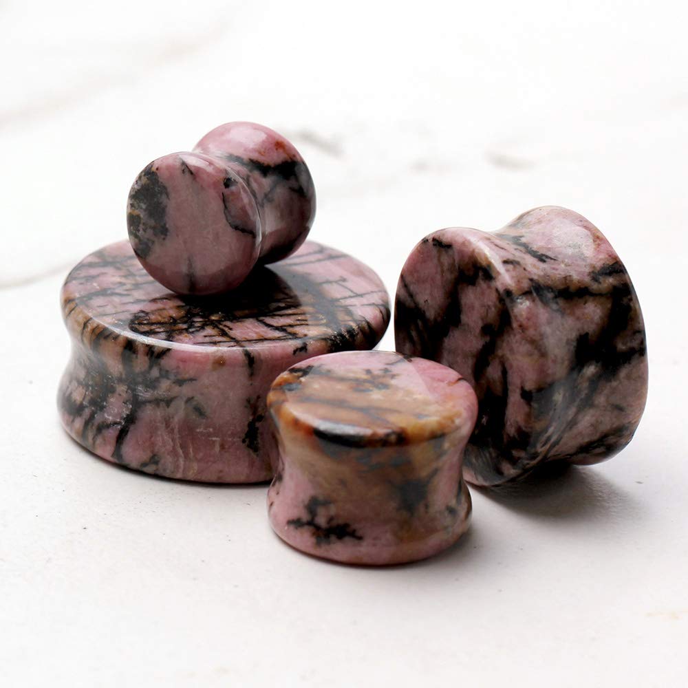 COCOBUL Pair of Natural Rhodonite Stone Saddle Plug 7/8" [E01-020]