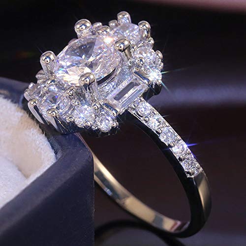 CHWLNJN 18K Platinum Plated Shiny Diamond Round Ring Cubic Zirconia Ring Anniversary Vow Jewelry Ring Eternal Love Series Engagement Wedding Ring Women (7)