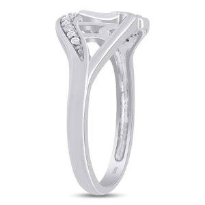 Round Cut White Natural Diamond Accent "MOM" Ring In 14k White Gold Over Sterling Silver Jewelry For Her Women (I-J Color, I2-I3 Clarity, 0.01 Cttw) Ring Size-6