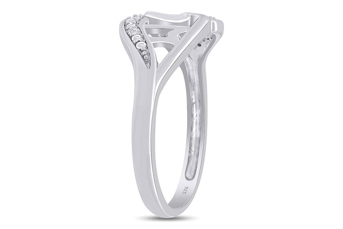 Round Cut White Natural Diamond Accent "MOM" Ring In 14k White Gold Over Sterling Silver Jewelry For Her Women (I-J Color, I2-I3 Clarity, 0.01 Cttw) Ring Size-6