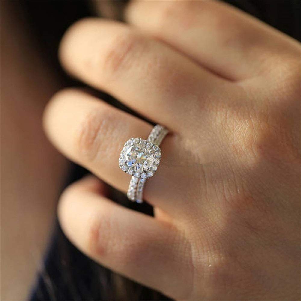 CHWLNJN Luxury Jewelry Fashion 925 Sterling Silver Square Cut AAA Cubic Zirconia Ring Eternal Diamond Engagement Wedding Ring Female Ring Promise Ring Size 6-10 (9)