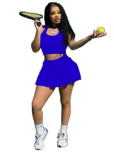 womens casual sports 2 piece outfits skirt sets athletic tank crop top tennis golf skorts skirts activewear (sm9158-royal blue,l)