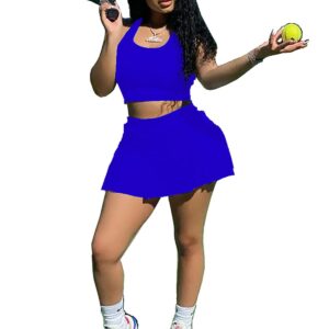 Womens Casual Sports 2 Piece Outfits Skirt Sets Athletic Tank Crop Top Tennis Golf Skorts Skirts Activewear (SM9158-Royal Blue,L)