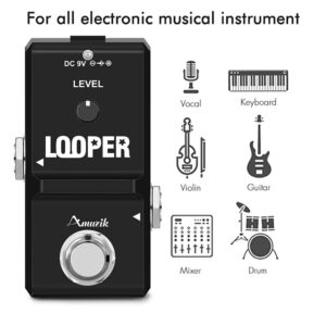 Amuzik Tiny Looper Effect Pedal Loop Pedal for Electric Guitar, Guitar Effects Pedal, 10 Minutes of Looping Unlimited Overdubs 1G SD Card Inside Easy and Quick, Black