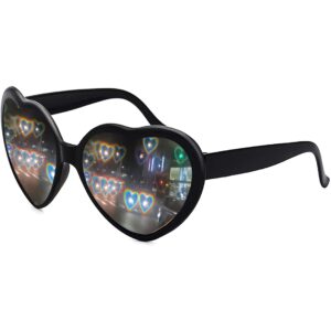 aeergured heart shaped sunglasses, edm festival light changing eyewear heart effect diffraction glasses for women men