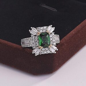 CHWLNJN Luxury Jewelry 925 Sterling Silver Emerald Ring Shiny Complete CZ Diamond Ring Cubic Exquisite Cut CZ Diamond Female Ring Anniversary Eternal Engagement Wedding Ring (7)