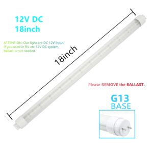 CMLAMPLED 12V DC T8 Led Tube Light 18inch 7W 6500K, F15T8 Florescent Tube Replacement for Automotive RV Marine Boat (6 Packs)