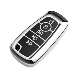 Tukellen for Ford Key Fob Cover Premium Soft Full Protection Key Case Shell Compatible with Ford Explorer Mustang Fusion Escape F150 F250 F350 F450 F550 Edge(Silver)