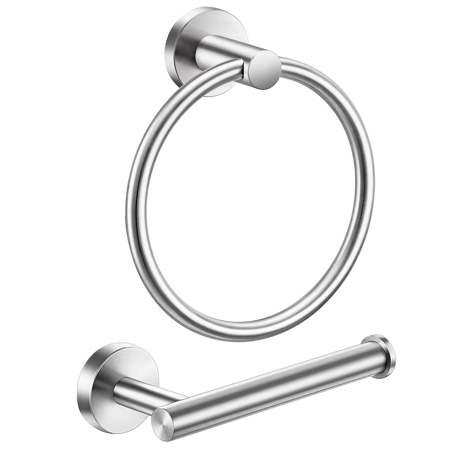 Pynsseu Brushed Nickel Toilet Paper Holder and Hand Towel Ring, 2 Pieces Bathroom Accessories SUS 304 Stainless Steel Wall Mount Hardware Set