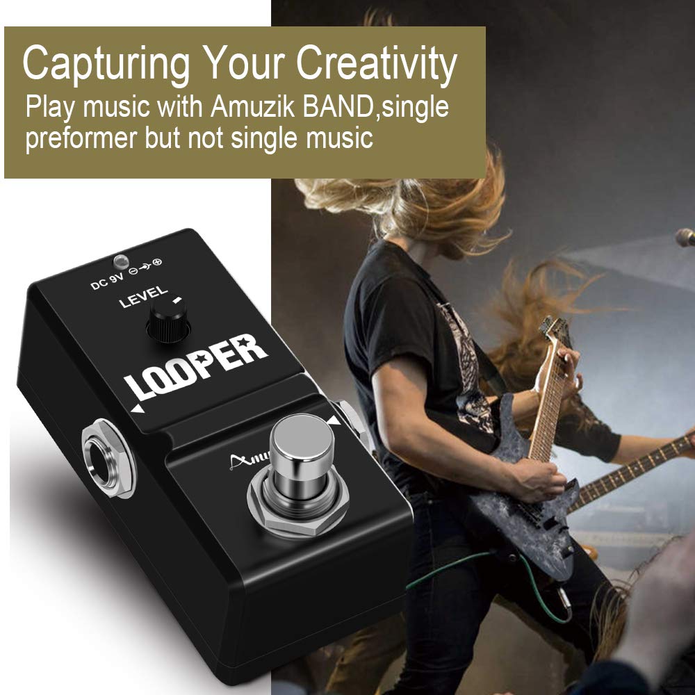 Amuzik Tiny Looper Effect Pedal Loop Pedal for Electric Guitar, Guitar Effects Pedal, 10 Minutes of Looping Unlimited Overdubs 1G SD Card Inside Easy and Quick, Black