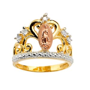 savlano 18k gold plated yellow & rose color lady of guadalupe virgin mary with round cut cubic zirconia women religious crown ring (8)