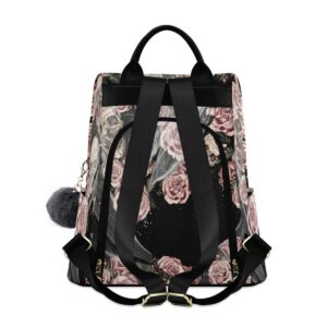 ALAZA Watercolor Skulls and Roses Backpack Purse with Adjustable Straps for Woman Ladies