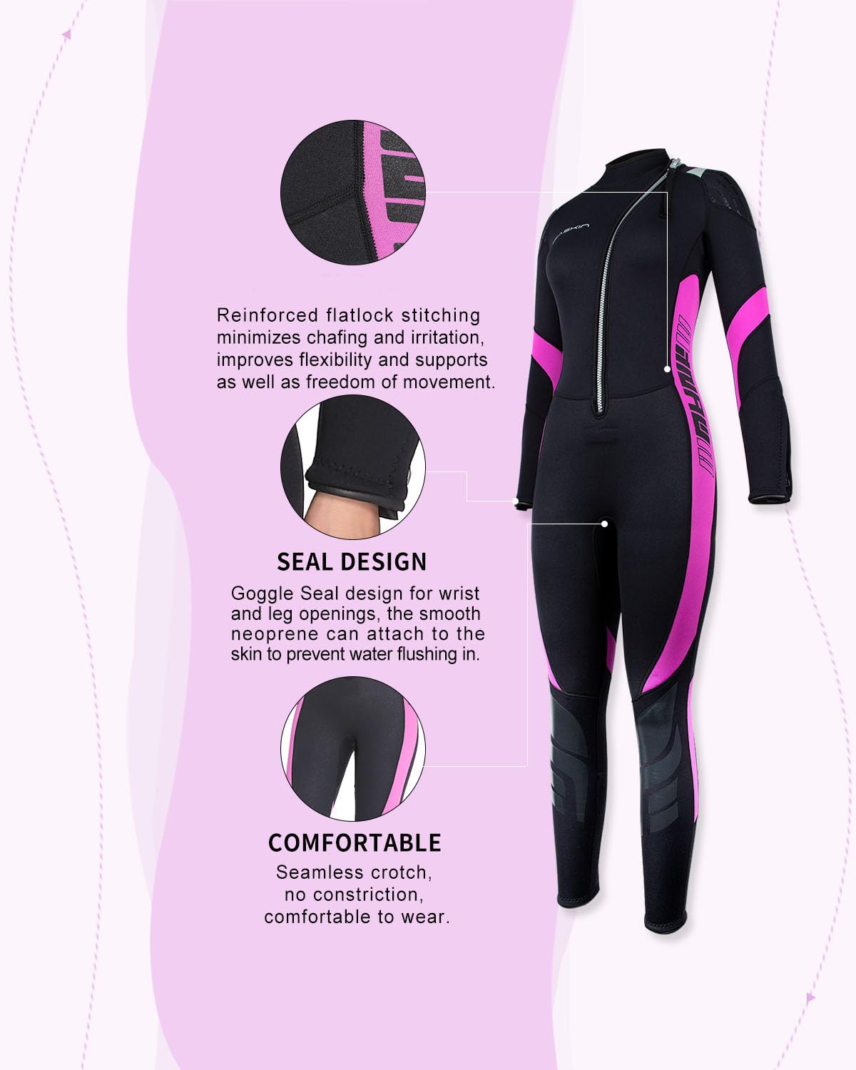 Seaskin Wetsuits for Men Women 3mm Front Zip Full Wetsuit