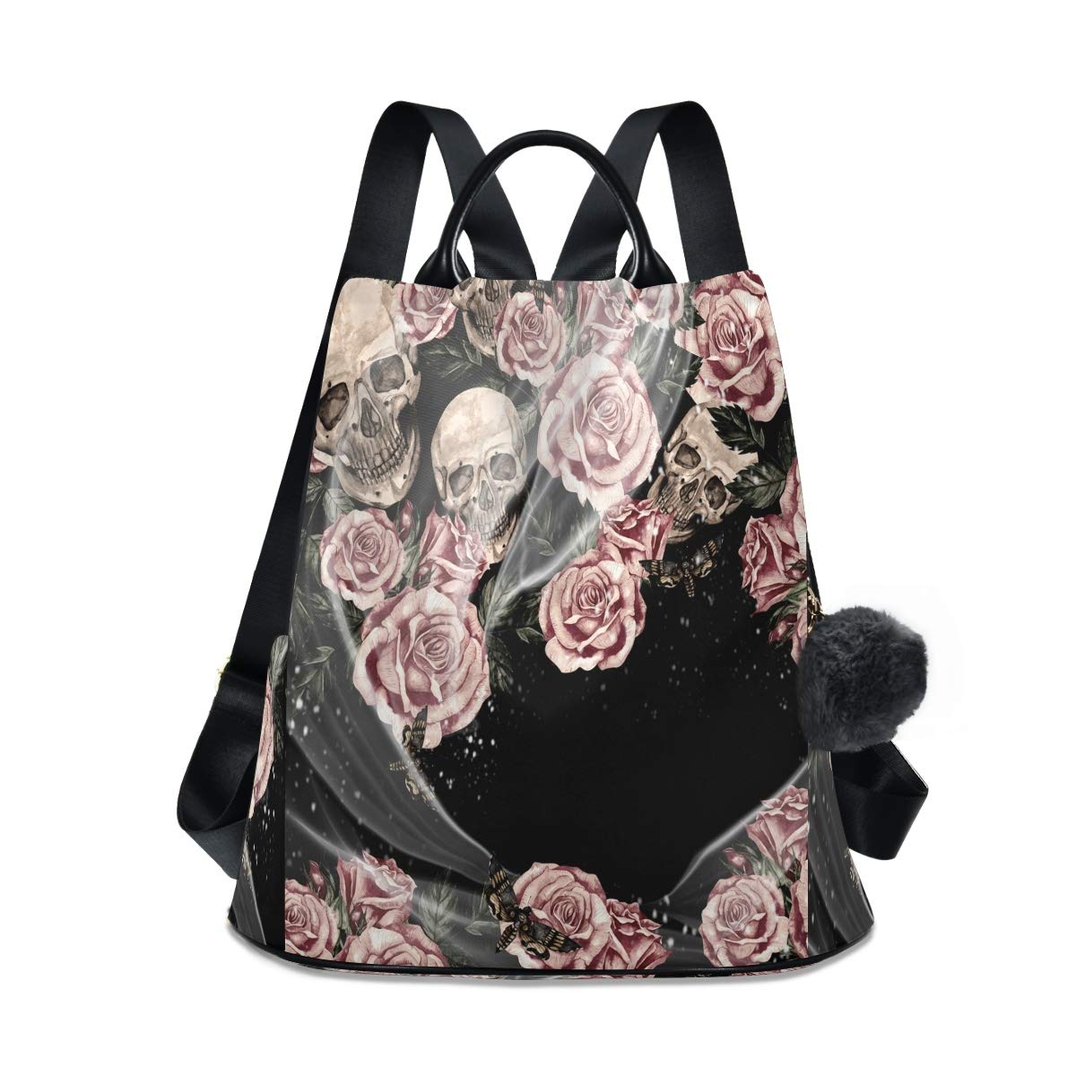 ALAZA Watercolor Skulls and Roses Backpack Purse with Adjustable Straps for Woman Ladies