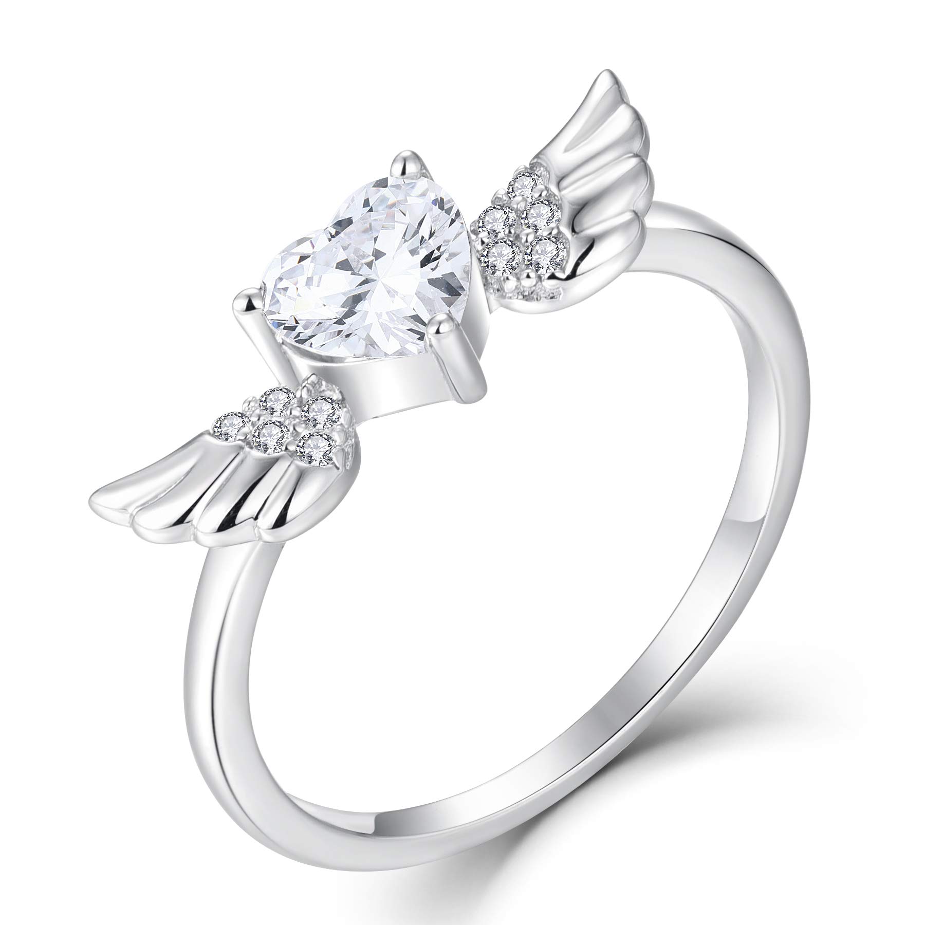 STARCHENIE Angel Wings Heart Ring for Women 925 Sterling Silver Engagement Band Ring Size 9