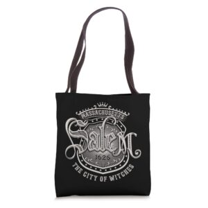 salem the city of witches massachusetts vintage tote bag