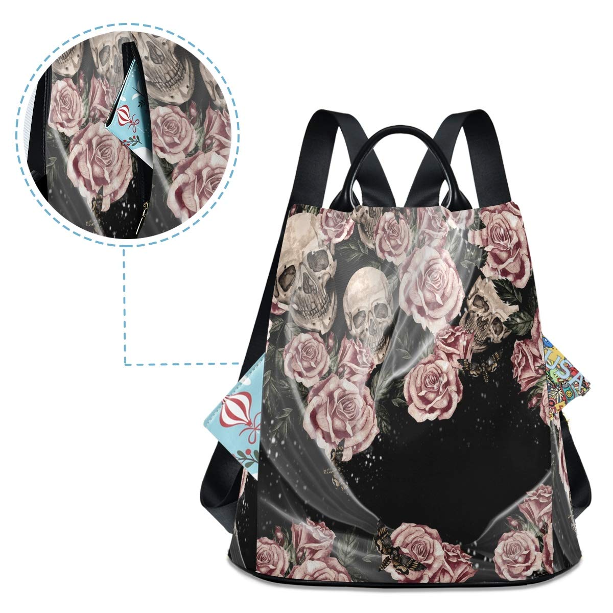 ALAZA Watercolor Skulls and Roses Backpack Purse with Adjustable Straps for Woman Ladies