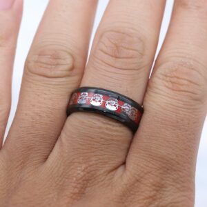 Ringcrown Couple Rings Black Plated Round Red Cz Womens Wedding Ring Sets Skull Ring Titanium Steel Man Wedding Bands（Please Buy 2 Rings for 1 Pair）