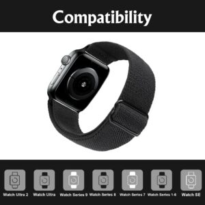 Arae Stretchy Watch Band Compatible for Apple Watch Band 49 mm 45mm 44mm 42mm Comfortable Adjustable Sport Band for iWatch Series 9 8 7 6 5 4 SE 3 2 1 Ultra 1 2 Women Men - Black