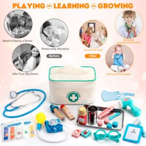 Tigerhu Kids Pretend Play Set of Doctor Toys, 27pcs Doctor Set with Role Play Kits Thermometer, Syringe, Stethoscope etc Kids Medical Kits Storage Bag, Educational Toys for Boys,Girls Ages 3,4,5,6