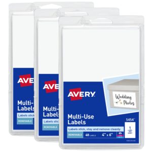 avery removable labels, 4" x 6" blank labels, laser/inkjet printable labels, 40 labels per pack, 3 packs, 120 total labels (5454)