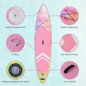 YUSING 11' Inflatable Stand Up Paddle Board with Kayak Seat, Non-Slip Deck SUP Paddle Board with Premium Kayak and SUP Accessories & Backpack, Portable Standing Boat for Youth & Adult(Pink)