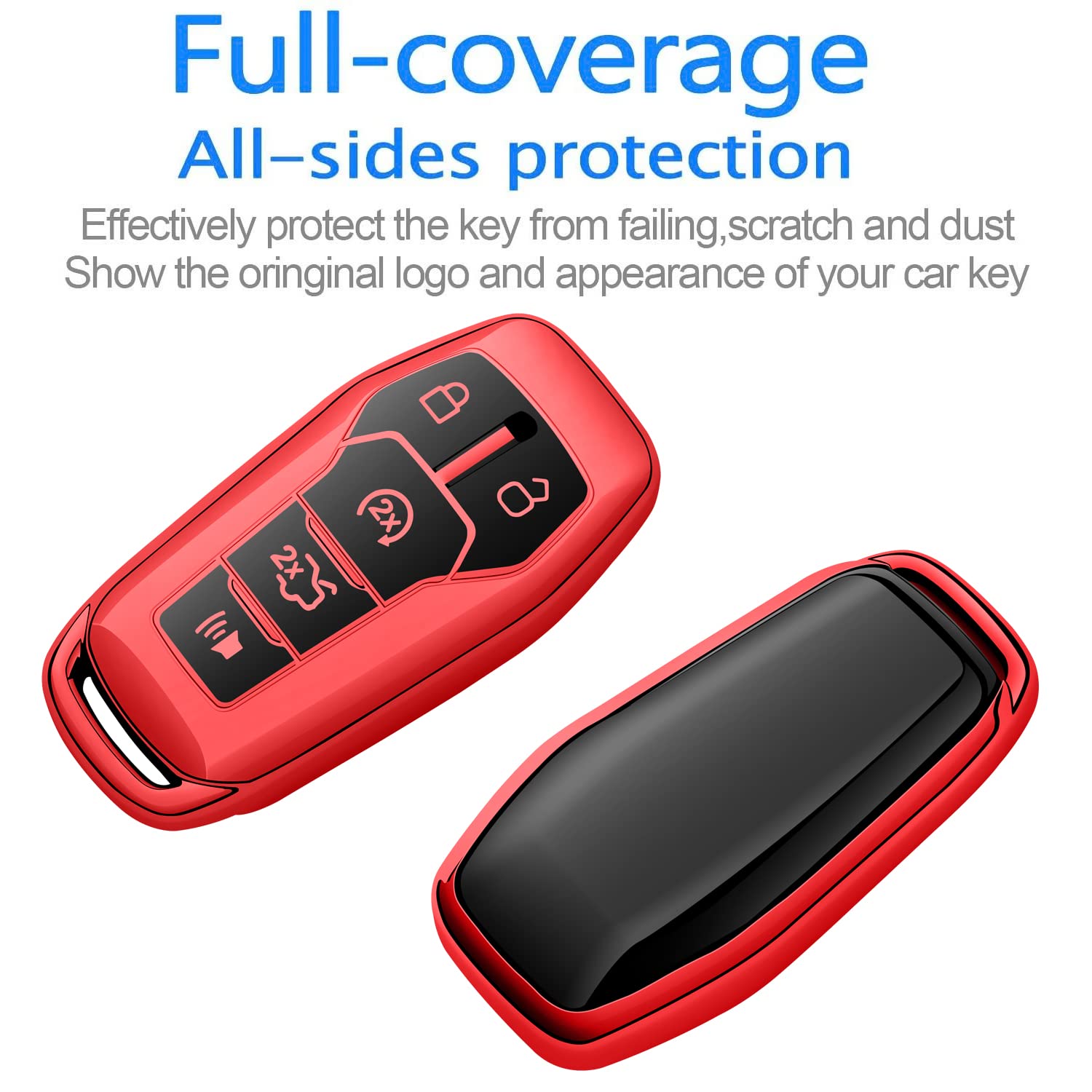 Tukellen for Ford Key Fob Cover Premium Soft Full Protection Key Case Shell Compatible with 2013-2016 Ford Fusion 2015-2017 Ford Mustang F-150 Explorer(Red)