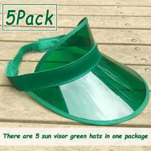 5 Pack Sun Visors Womens Uv Protection Poker Visor Sun Hats Cap Men Hat Reflective Sport Clear Transparent Golf Beach Party (Pure Green)