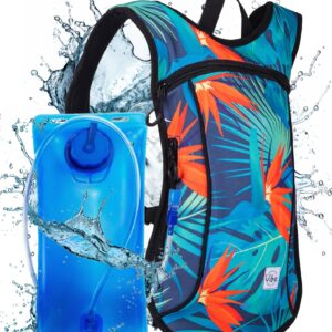 Vibe Hydration Pack Backpack with 2L Bladder for Women, Men, Teens, Kids - Sports, Outdoor, Running, Camping, Hiking, Festivals, Raves (Tropical Hawaii)