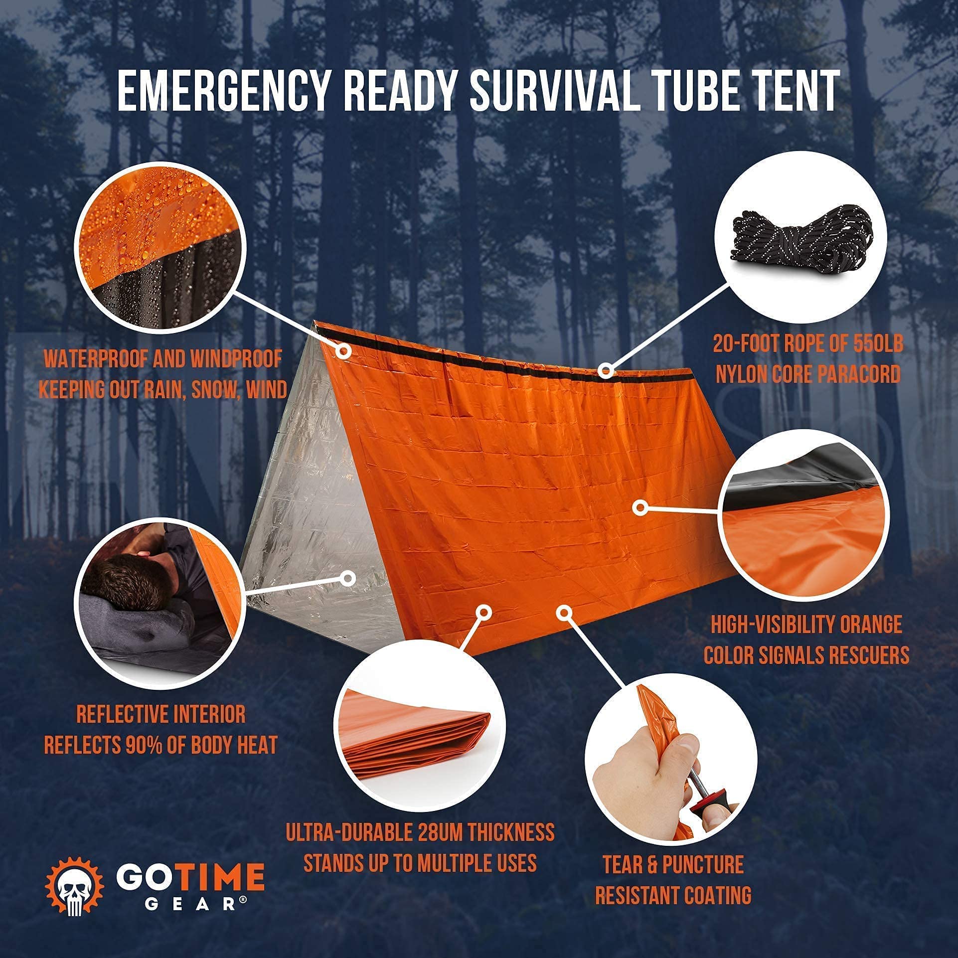 Go Time Gear - Life Bivy Thermal Bivvy and Life Survival Shelter - Emergency Sleeping Bags and Survival Tent - Emergency Bag Bundle (Orange)