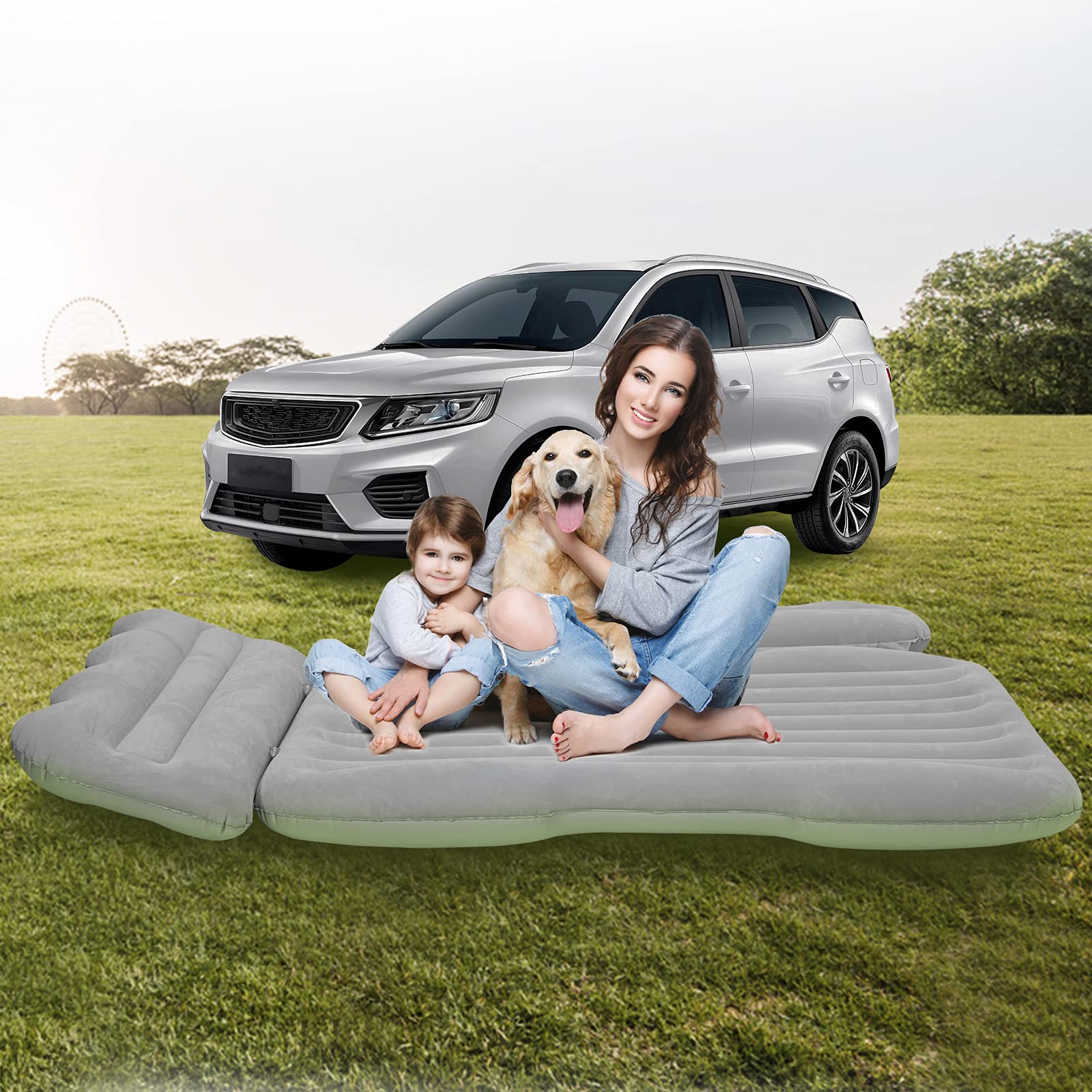 Lammyner Air Mattress, Inflatable Bed for SUV Car, Truck, Car Sleeping, Camping, Travel, Hiking, Trip and Other Outdoor Activities (Gray)