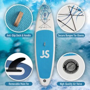 JSsup Inflatable Paddle Board - Blow Up Paddle Board - Stand Up Paddle Boards for Adults - Inflatable Sup - Paddleboard Inflatable (Blue)