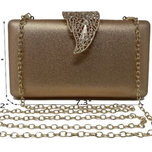 Cirilla Women PU Evening Bag Clutch Purse Crossbody Bag with leaf-style flip lock for Wedding Cocktail Party Banquet (Champagne)