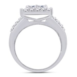 AFFY 5CTW Princess Cut And Round Simulated Diamond Cluster Engagement Ring In 14k White Gold Plated 925 Sterling Silver Jewelry Gift For Her Size-10