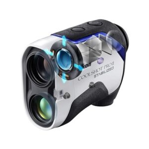 Nikon COOLSHOT ProII Golf Laser Rangefinder (16758) Stabilized View Bundle with 3 Extra CR2 Batteries and a Cleaning Cloth - Laser Yard Alignment with Club Selection, and Slope - Mens Golf Accesories