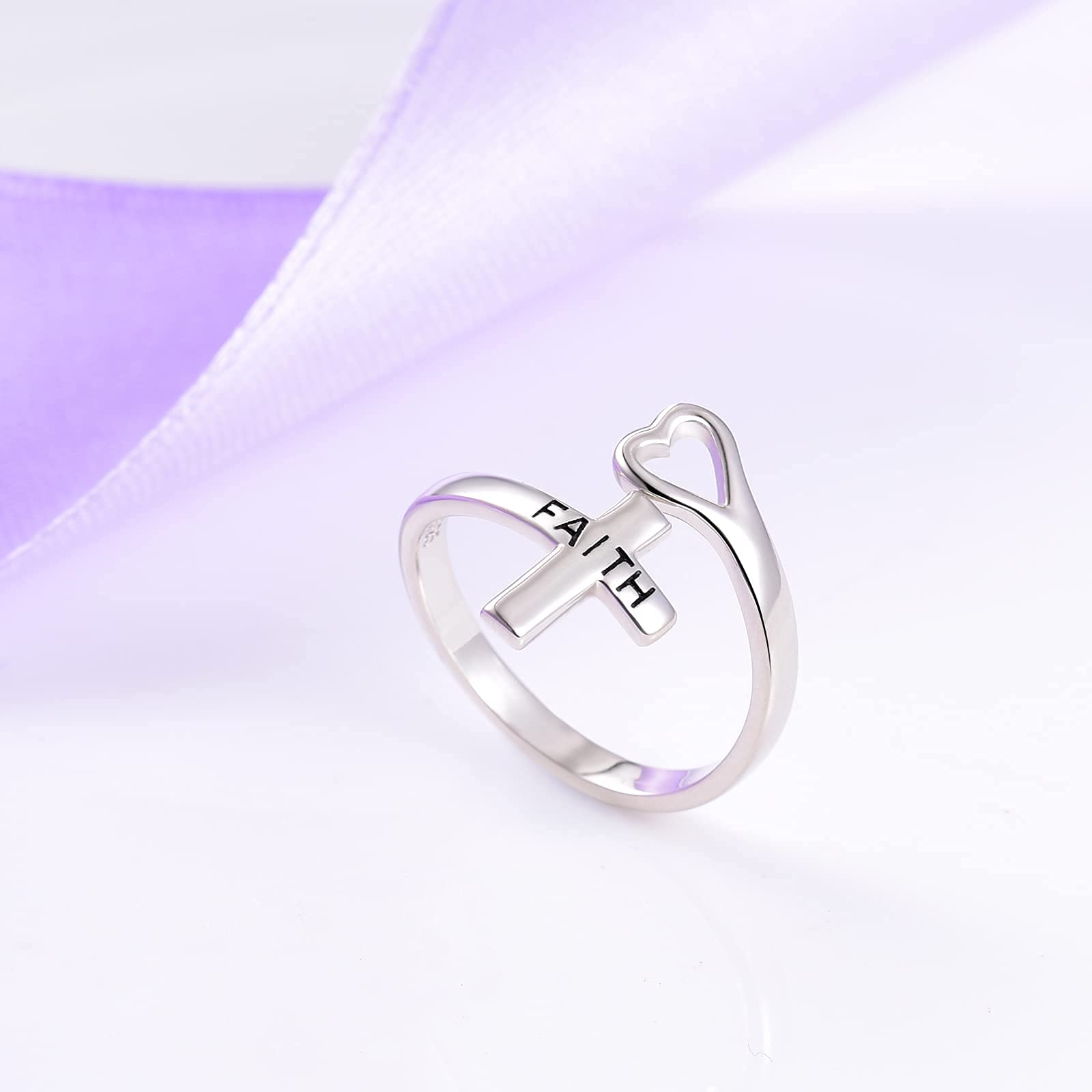 Hioed Cross Purity Ring for Women - Sterling Silver Faith Rings Adjustable Thumb Ring Christian Jewelry Confirmation Gifts for Women