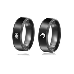 HUASAI Sun and Moon Rings for Couples Matching Promise Couples Rings for Girlfriend Boyfriend Moon Star Rings Set(Matching Rings Size 8)