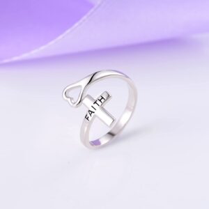 Hioed Cross Purity Ring for Women - Sterling Silver Faith Rings Adjustable Thumb Ring Christian Jewelry Confirmation Gifts for Women