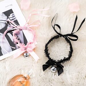 Geyoga 2 Pieces Bell Choker Collar Necklace Retro Choker Charm Lace Bell Collar Bowknot Necklace with Ribbon for Girls Women Cosplay