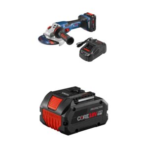 bosch profactor 18v spitfire gws18v-13cb14 cordless 5-6 in. angle grinder kit & slide switch, includes (1) core18v 8.0 ah performance battery + bosch gba18v80 core18v 8.0 ah performance battery