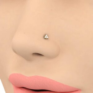 FINEROCK 0.03 Carat 3-Stone Diamond Nose Pin Stud in 18K Yellow Gold (SI1-SI2 Clarity)