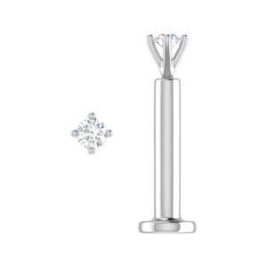 FINEROCK 0.03 Carat 4-Prong Solitaire Diamond Nose Pin Stud in 18K White Gold (SI1-SI2 Clarity)