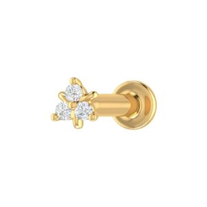 FINEROCK 0.03 Carat 3-Stone Diamond Nose Pin Stud in 18K Yellow Gold (SI1-SI2 Clarity)