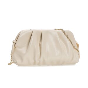 CHARMING TAILOR Chic Soft Vegan Leather Clutch Bag Dressy Pleated PU Evening Purse for Women (Off White)