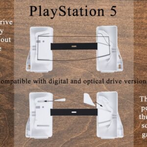 Wabracket Wall Mount Kits for PS5, 6 in 1 Sturdy Wall Mount Brackect Holder for PS5, Compatiable with Both Digital and Disc Version, with Detachable Controllers and Headphone Holder, Charging Cable and Spirit Level, Space Manager for PS5