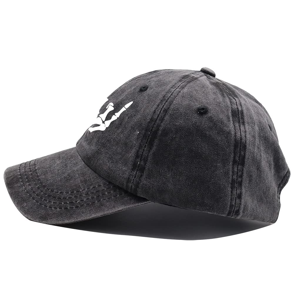 Skeleton Hand Hat, Skull Finger Baseball Cap Adjustable Washed Distressed Denim for Men Women