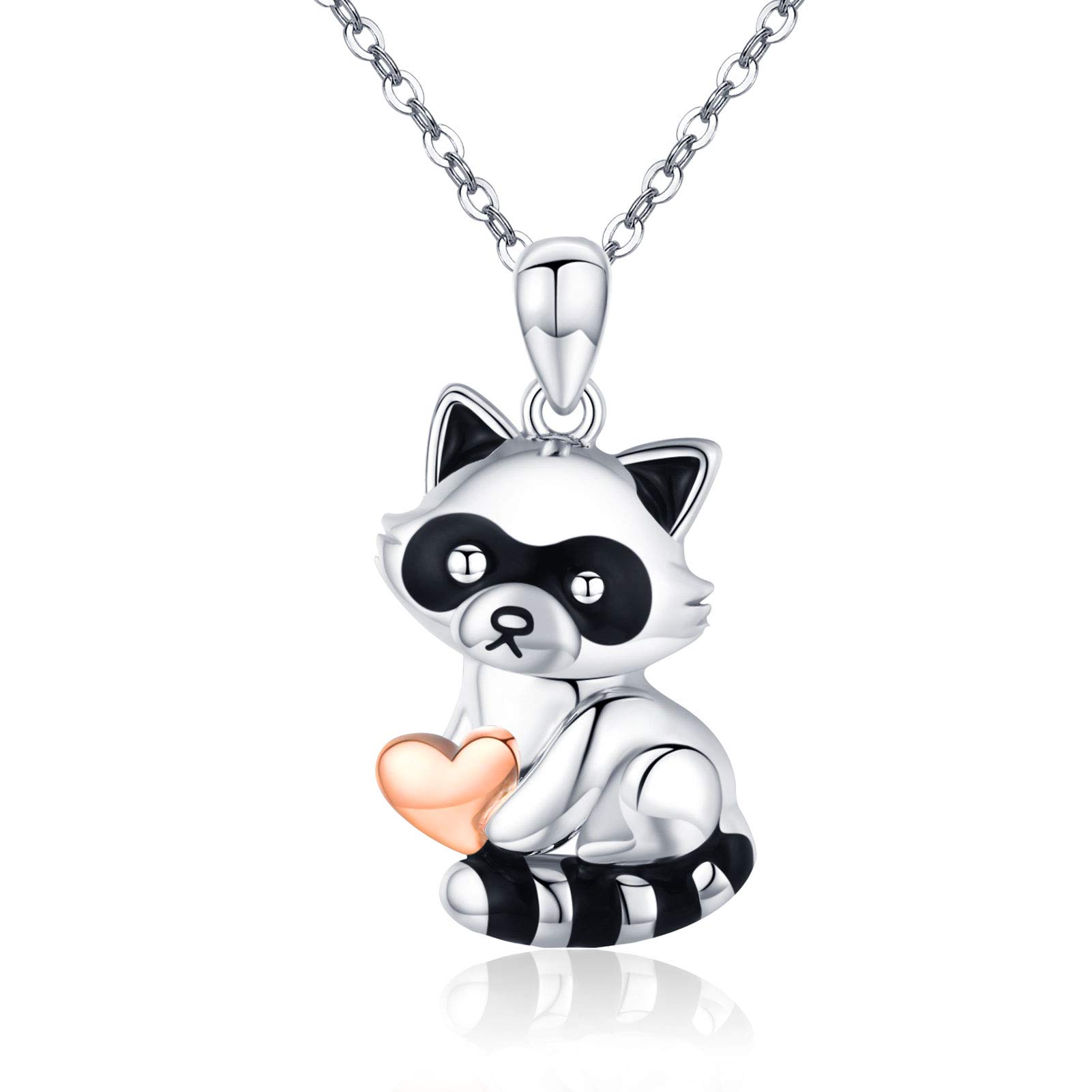 CHENGHONG Raccoon Necklace 925 Sterling Silver Cute Animal Necklace Heart Raccoon Pendant Necklace Raccoon Jewelry Gifts for Women Mom