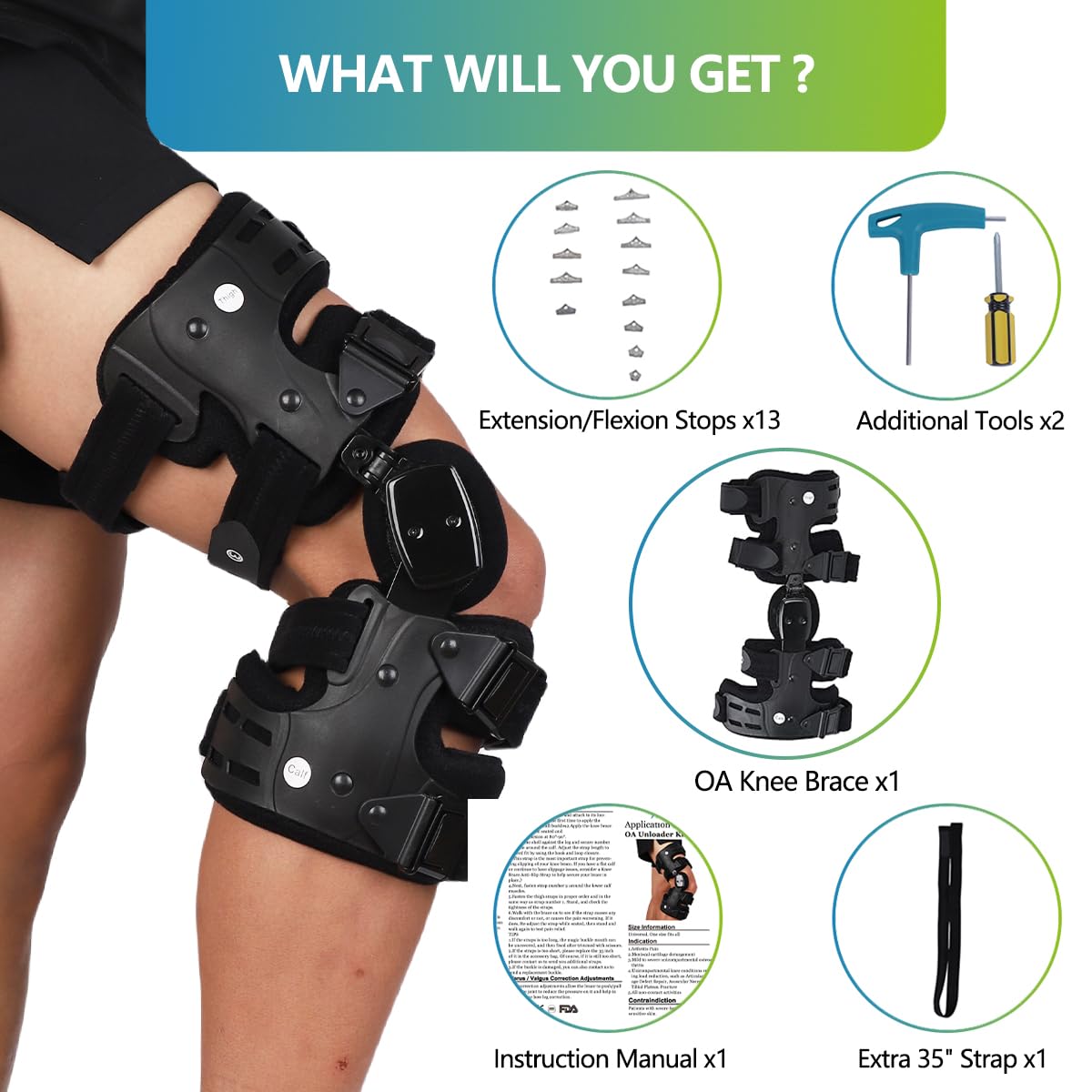 Komzer OA Unloader Knee Brace, Osteoarthritis of the bone on bone Knee Support, Rheumatoid Arthritis, Knee Joint Pain and Degeneration (Black, Right)