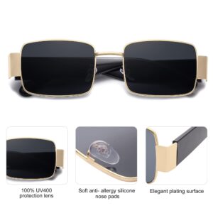 SOJOS Fashion Rectangle Sunglasses for Women Men Retro Vintage Narrow Sun Glasses SJ1162, Gold/Grey