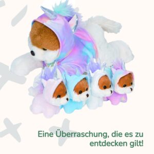 PixieCrush Unicorn Stuffed Animals for Girls Ages 3-8 - Mommy Dog Unicorn with 4 Unicorns Puppies - Magical Dog Pillow Plushie - Enchanting Puppy Surprise Toys